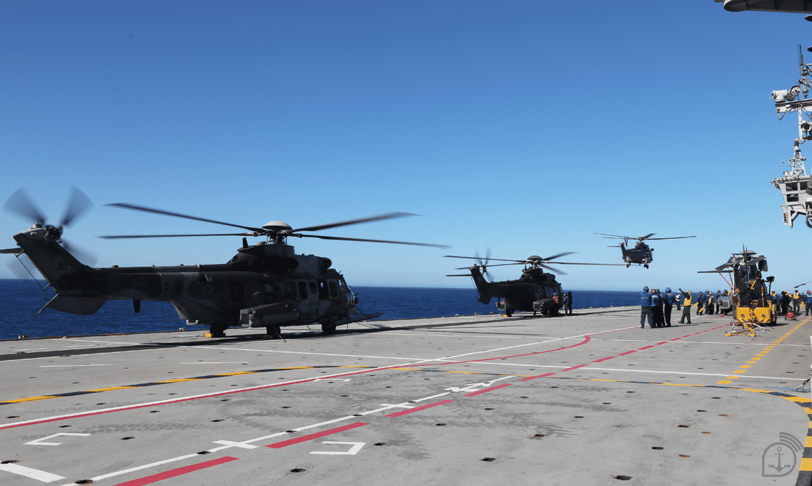 Brazilian Armed Forces qualify pilots for landings and take-offs aboard the largest ship of the Brazilian Fleet
