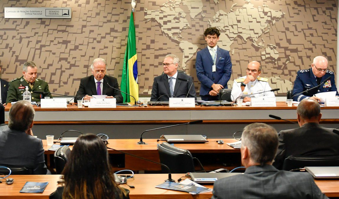 Brazilian Defense Minister José Mucio talks about strategic Defense projects in a Senate hearing