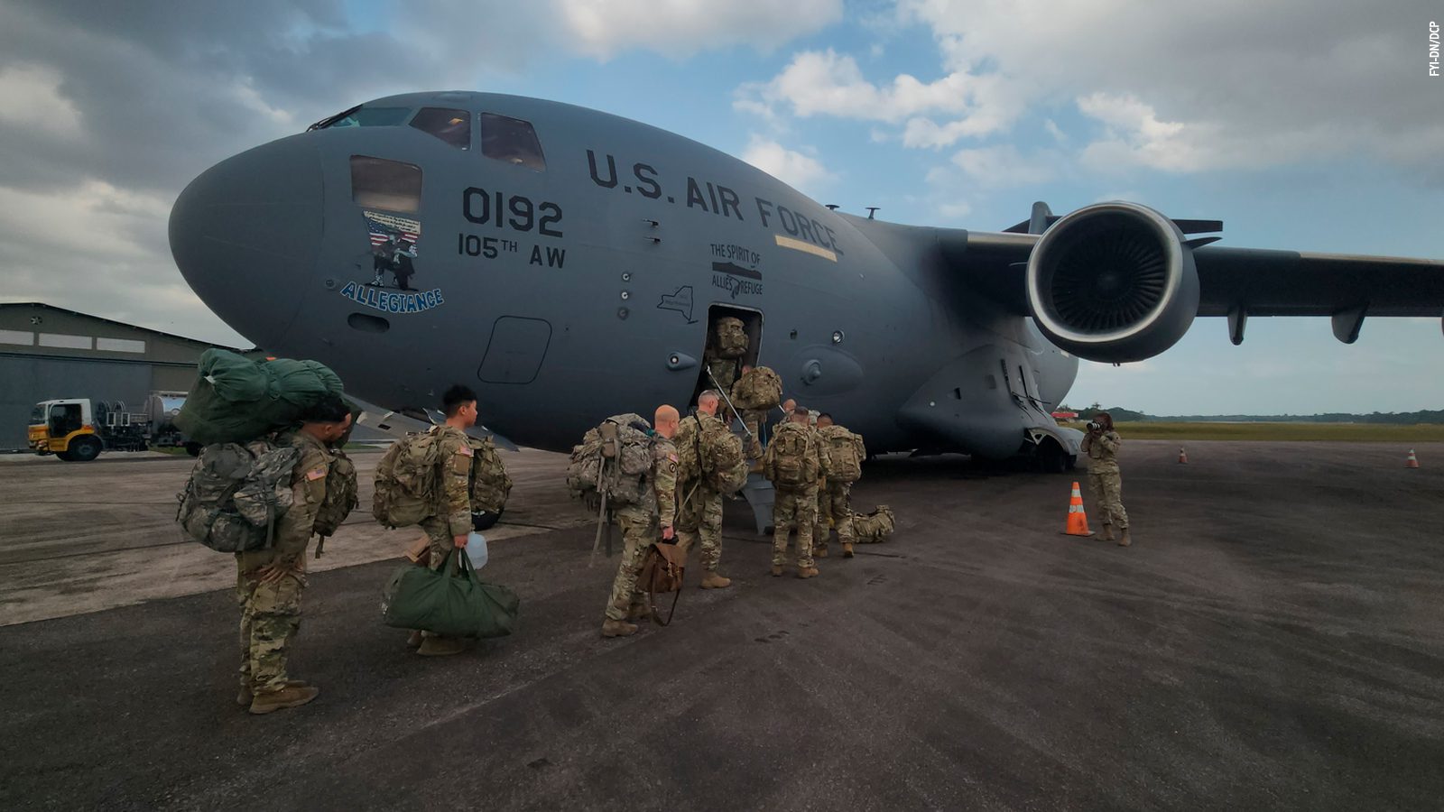 US military personnel board Boeing C-17 for CORE Exercise in Macapá