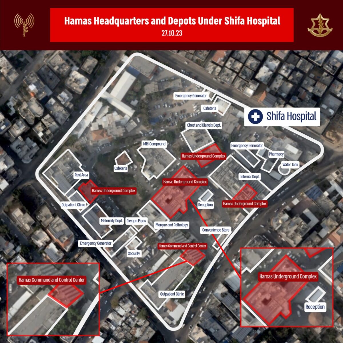Images released by Israel show what Hamas command centers would look like in the hospital area, both underground and on the surface. (Photo: Israeli Defense Forces)