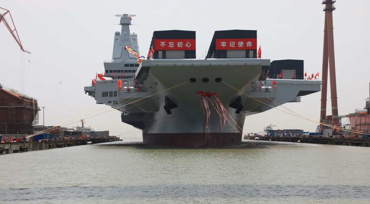 General view of the launch ceremony for China's third aircraft carrier, the Fujian, in honor of Fujian province, at the Jiangnan Shipyard
