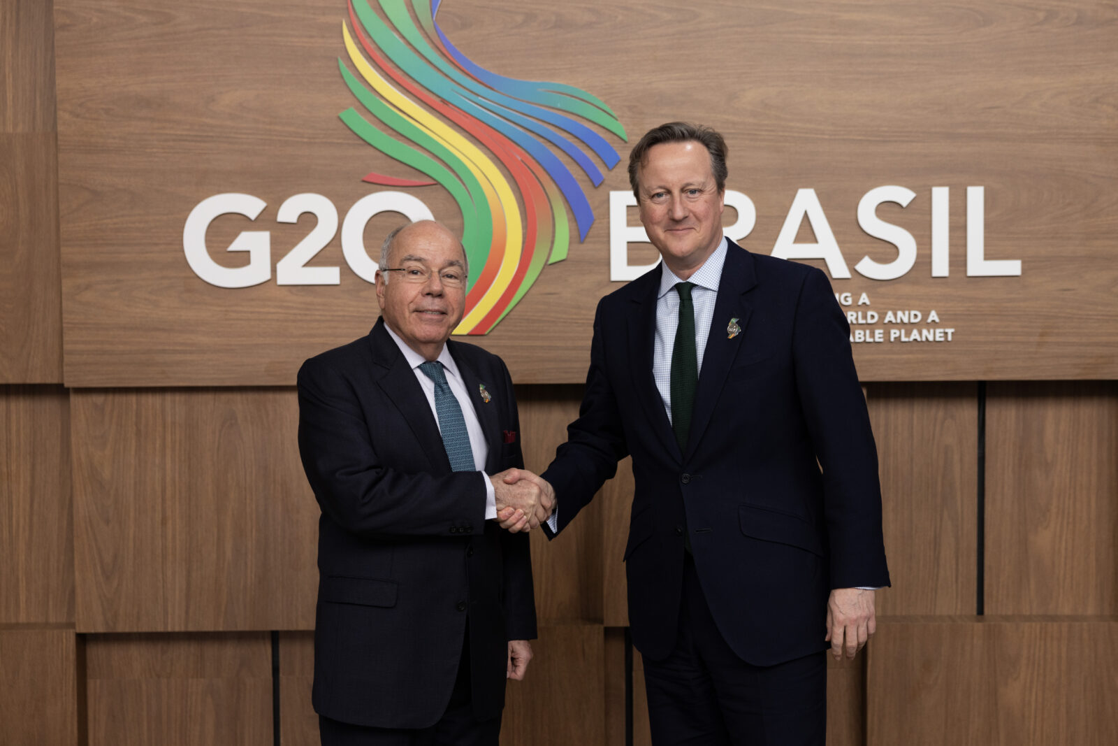 Rio De Janeiro, Brazil. Foreign Secretary David Cameron meets Brazil Foreign Minister Foreign Minister Mauro Vieira for a bilateral meeting as he attends day two of the Foreign Ministers G20 Summit in Brazil.